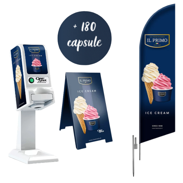 Masina de Inghetata IL Primo One Shot OS17 Pachet HoReCa cu Stand, Steag si 180 Capsule